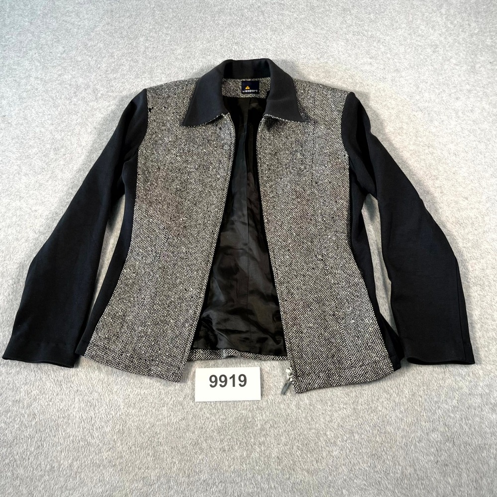 Lizsport‎ Tweed Jacket Womens 4 Gray Black Wool Lined Full Zip Streetwear Casual